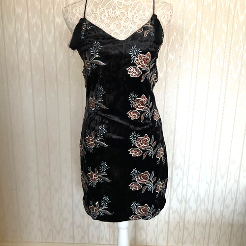 Black Velvet embroidered backless dress by Girls on Film size 10