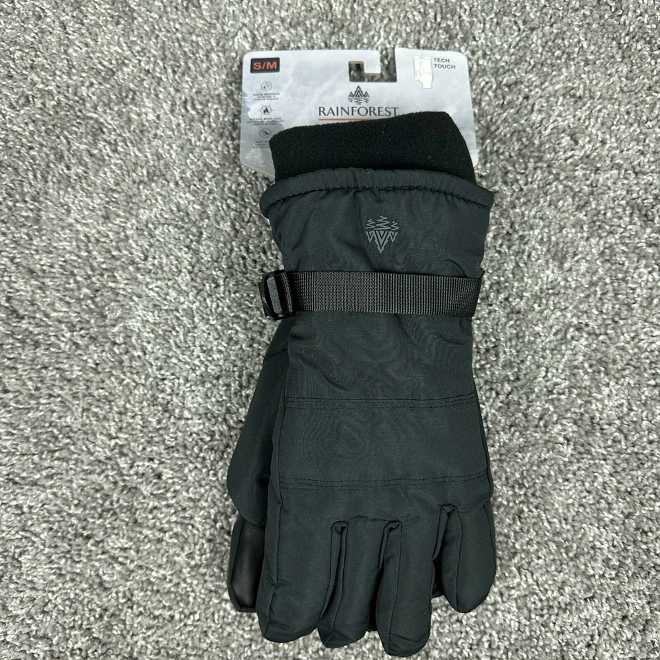 Rainforest Arctic Men's Fleece Lined Ski Gloves With Cuff Tech Touch Black S/M . Foto 2 de 4
