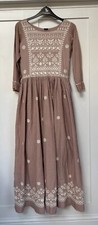 Indian Dress Kurta Pale Dusky Pink Midi White Embroidery Size Small 8 Bridesmaid