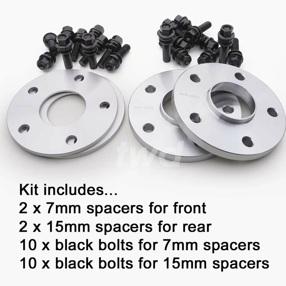 DISTANZIATORI RUOTE IN LEGA 7MM 15MM + BULLONI NERI PER PORSCHE 911 996 997 991 992 DADO - Immagine 2 di 4