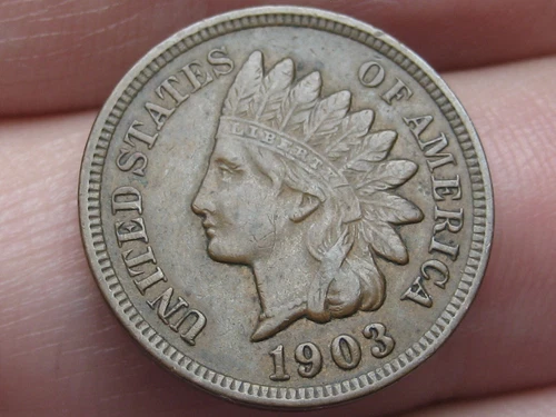 1903 Indian Head Cent Penny, XF/AU Details, Brown, 2.5 Diamonds