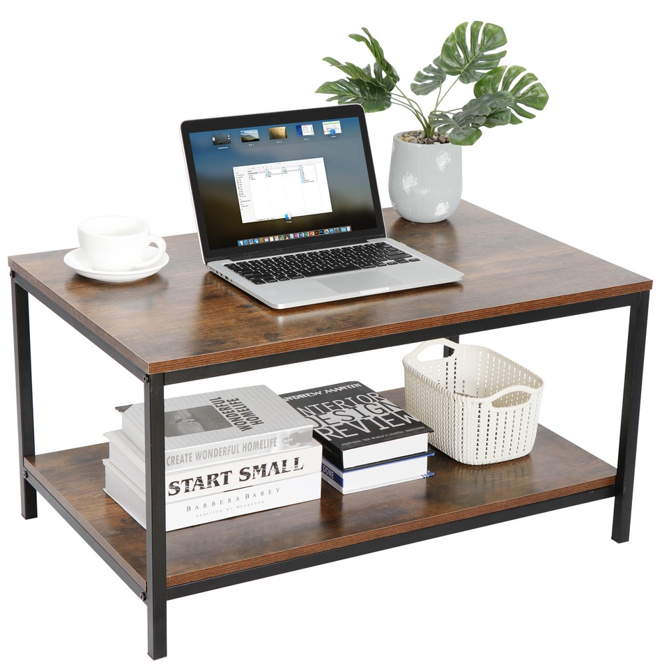 31 Inch Rustic Wood Coffee Table with Strong Frame for Living Room ...