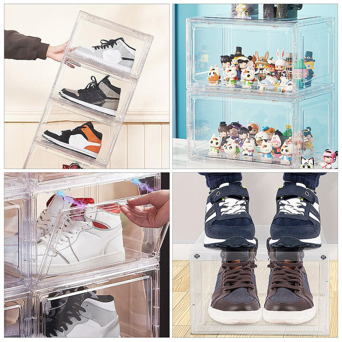 6 Pack Transparent Shoe Storage Boxes Hard Plastic Stackable Shoe Box