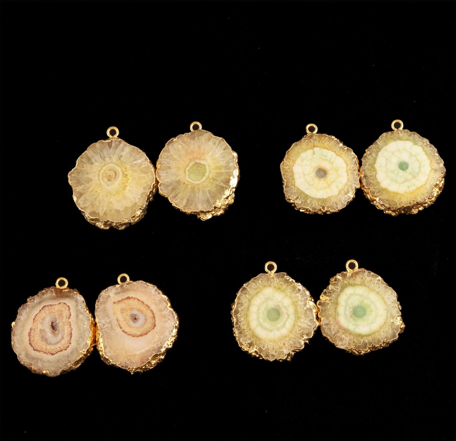 Green Gray Solar Quartz Yellow Gold Electroplated 4-Pair DIY Jewelry Connectors