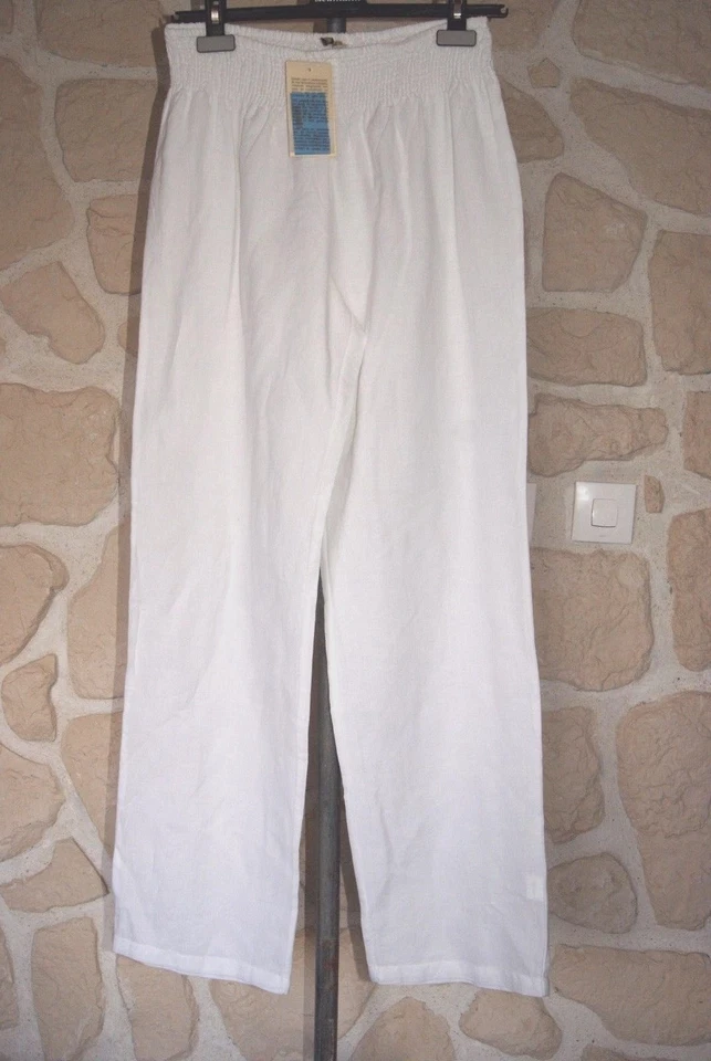 Pantalon blanc neuf taille M marque Marilù en lin étiqueté à 109€ - Photo 1/1