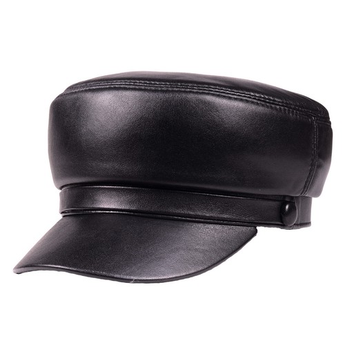 Women's Men's Genuine Leather Black Military Flat Cap Newsboy Army Hats/Caps eBay