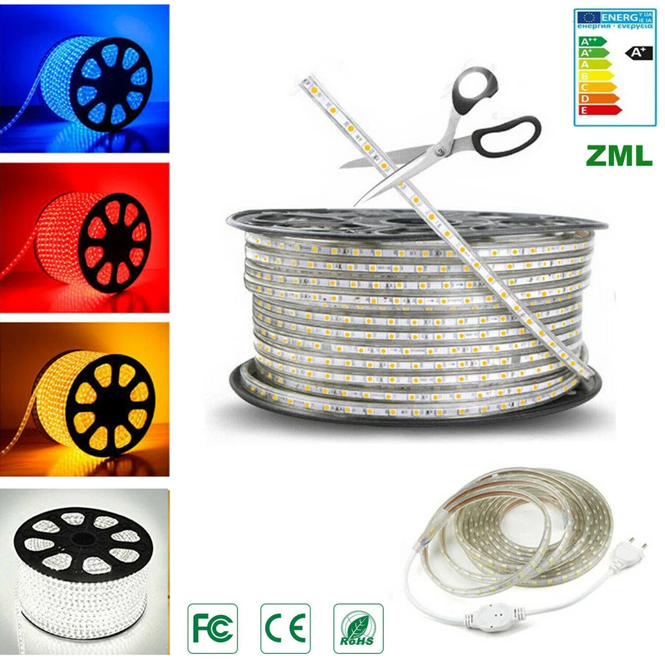STRISCIA LED 220V SU MISURA LUCE CALDA NATURALE FREDDA RGB MULTICOLORE IP65 - Immagine 2 di 4