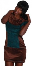 Haut boho en velours tunique mini robe chemise longue à col roulé marron/turquoise