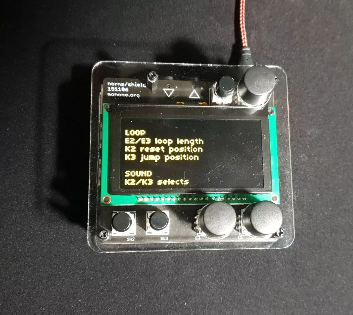 norns DIY shield monome in clear acrylic case