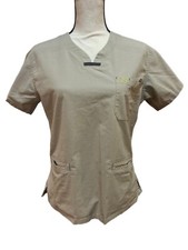 Camisa Médica Top IGUANA MED PEQUEÑA Tostada Beige Caqui con Bolsillos Médica Cuello en V