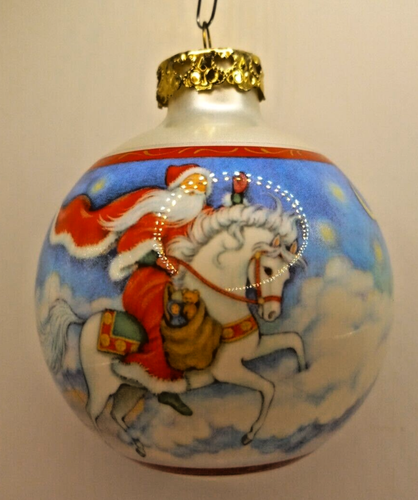 2 Vintage 1989-90 Weihnachten Punze Andenken Ornament Nikolaus Santa Glaskugel - Bild 3 von 8