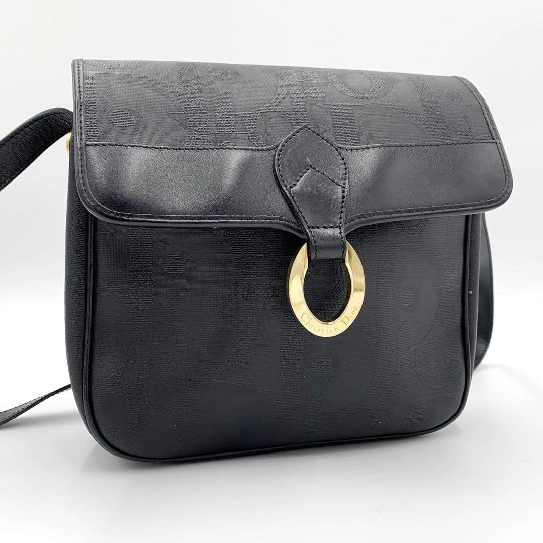 Dior Trotter Sac Bandoulière PVC Cercle Métal Raccords Noir Sac Bandoulière Luxe