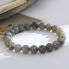 Natural Labradorite Stone Bracelet 8mm Gray Crystal Stretch Bracelet Handmade