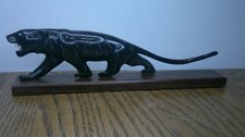 rare black panther figure made of horn mounted on wood 9" long India Z140