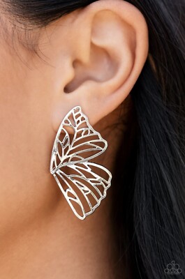 Paparazzi ~  Butterfly Frills  ~ LOP Silver Post Earrings  August LOP 2021 