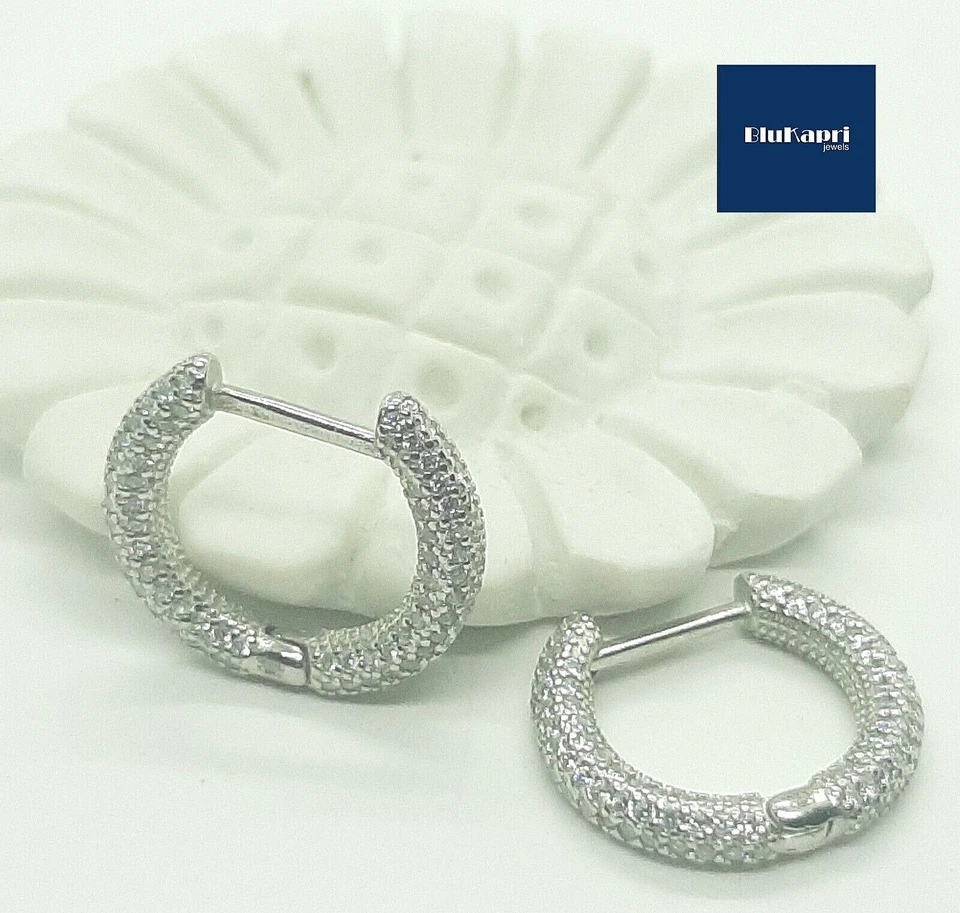 Orecchini Donna a cerchio 1,7 cm in argento con zirconi  BIANCHI pave' - Immagine 2 di 4