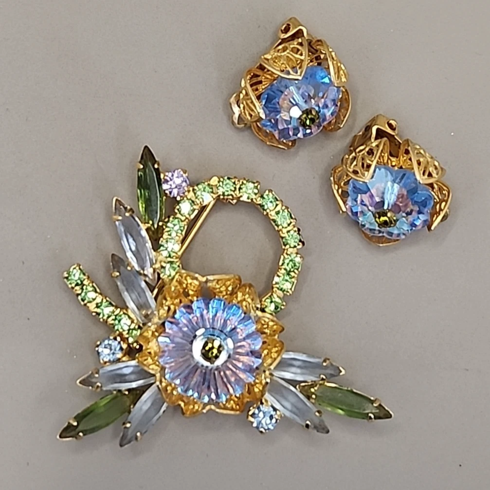 Boucles D'oreilles Vintage Juliana à Cascade Strass Et Perles - Très Bon état