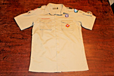Boy Scouts of America BSA Men's Shirt Tan Small Glued Patches Short Sleeve