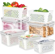 5 Pack Fruit Storage Containers for Fridge, Produce Saver Vegetable Container wi