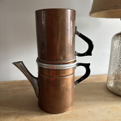 VTG Copper Neapolitan Coffee Pot Percolator Drip Brewing Italy 3 Pieces