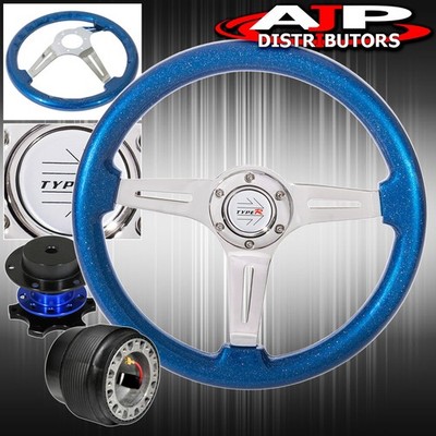Hub For 95-00 Eclipse + Metallic Ocean Blue Steering Wheel + Blue Quick Release
