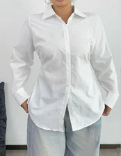 SHEIN Classic White Button-Down Ruched Sides Shirt Sizes XS & Medium NWOT