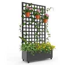 72'' Metal Planter Box w/ Trellis Outdoor Galvanized Raised Garden Bed on Wheels