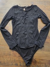 Haute Black Mesh  Sheer Bodysuit Large Stretch