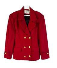 VTG 80s Rockabilly Preppy Wool Double Breasted Blazer Jacket Red Gold Buttons 6