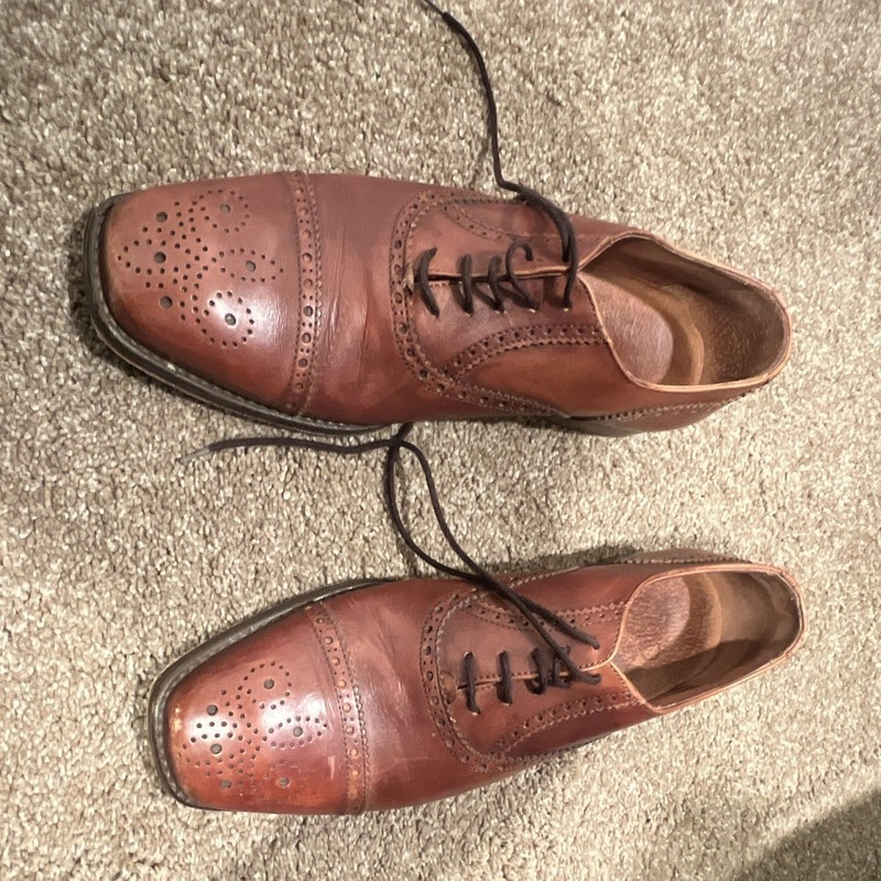 David Joan Men’s Brown Leather Oxford Cap Toe Brogue Lace-Up Dress Shoes 9