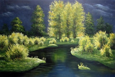 24x36 inches Waterside stretched Oil Painting Canvas Handmade Art Wall Decor 106