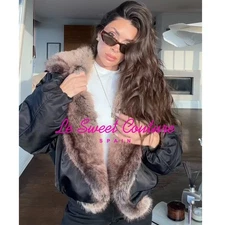 ZARA WOMAN FW25 BLACK FAUX FUR COLLAR BOMBER JACKET ZW COLLECTION 4369/256/800