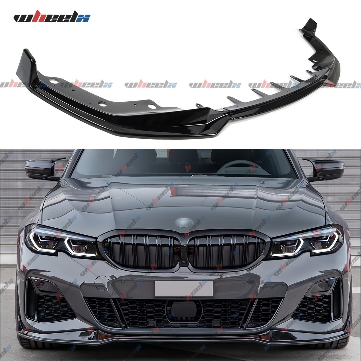 For BMW G20 330i M340i M Sport 2019-22 GT Style Gloss Black Front Bumper Lip Kit