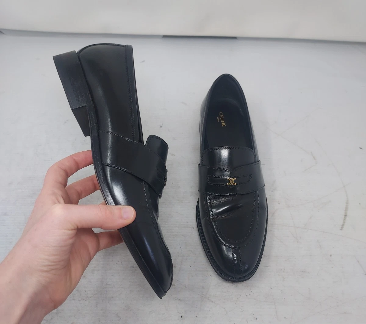 Celine — Celine EU 38.5 US 8.5 WOMENS Black Malaquais Triomphe Logo Loafer