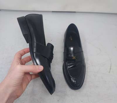 Celine EU 38.5 US 8.5 WOMENS Black Malaquais Triomphe Logo Loafer 