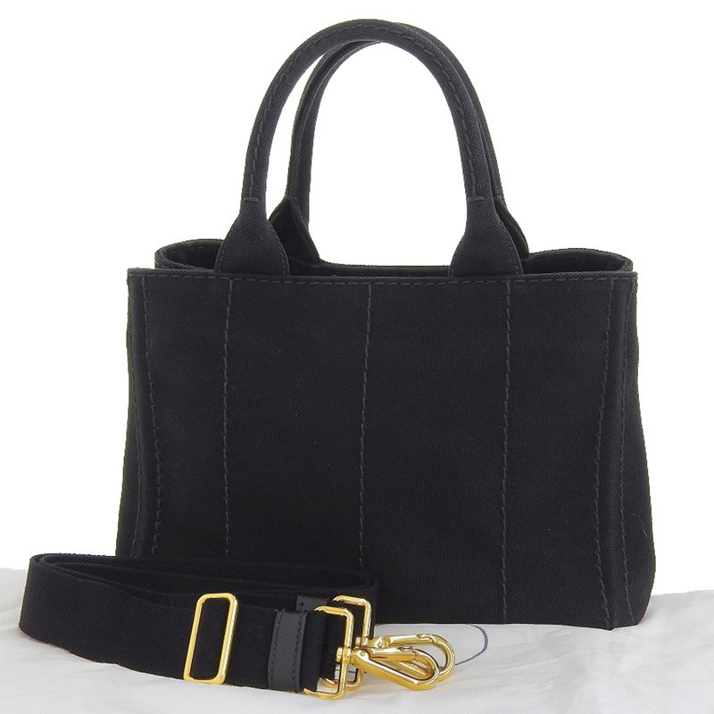 PRADA Canapa 2WAY Bag Handbag Shoulder Bag Canvas Black 1BG439 Used  OB2401 from thumbnail 2