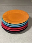 6 VTG Fiestaware Luncheon Plates 9" Turquoise Red Purple Homer Laughlin Stamp