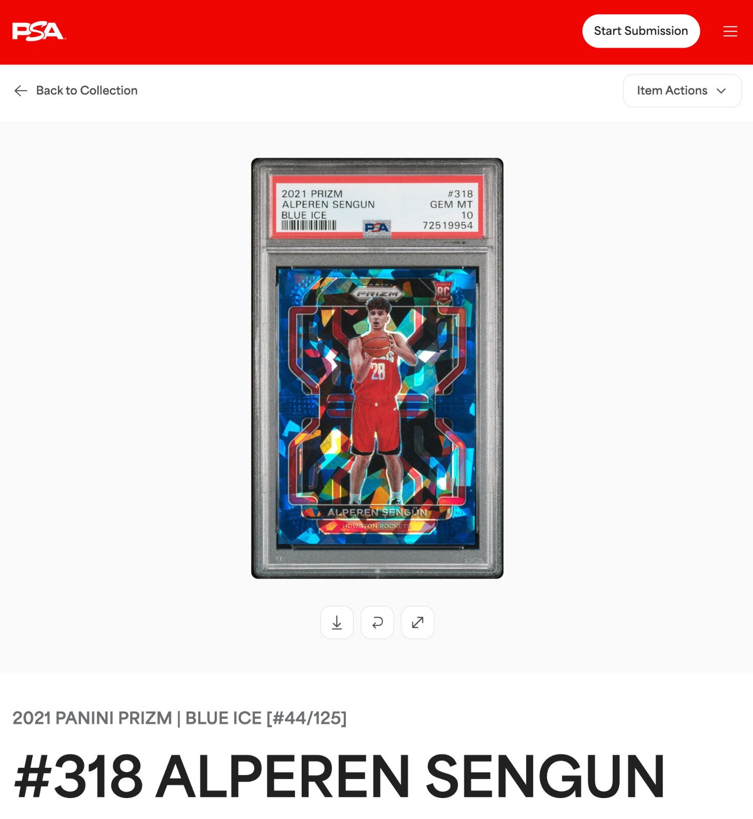 2021-22 Panini Prizm Alperen Sengun #318 RC Blue Ice /125 PSA 10 GEM MINT 🔥
