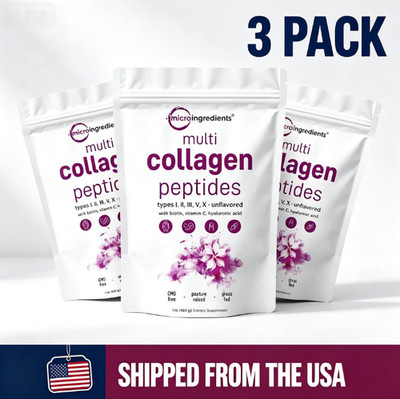 3pc Micro Ingredients Multiple Collagen Peptides Powder 16oz-Type I II III V X