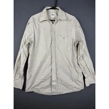 Lacoste Mens 42 Large Blue Orange Plaid Long Sleeve Button Front Cotton Shirt