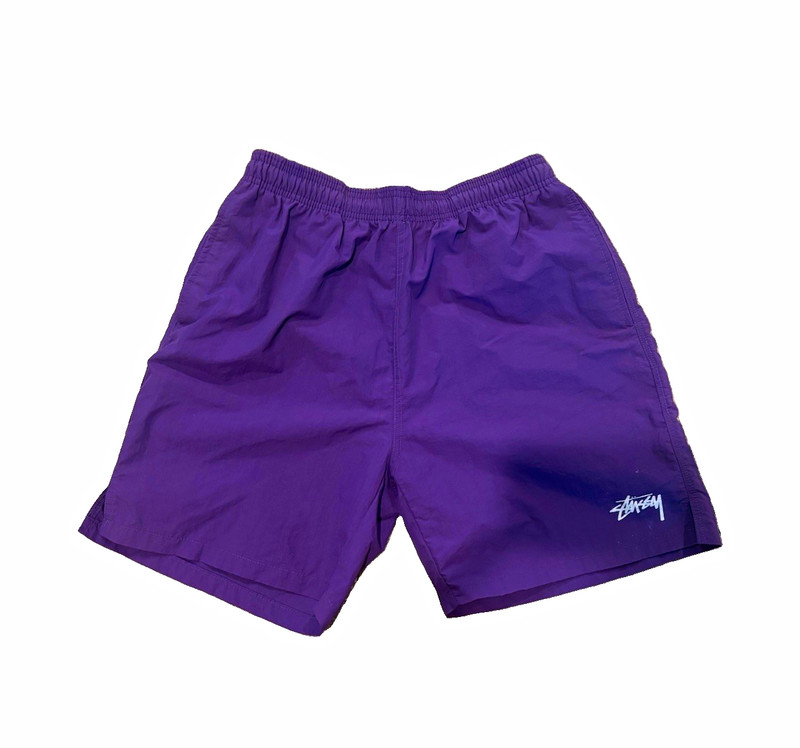 Stussy Men’s Purple Solid Swim Shorts S Logo Mesh Lined Drawstring Pockets