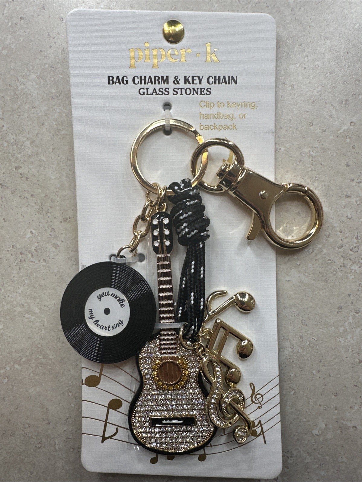 Piper K Rhinestone Music Keychain Charm