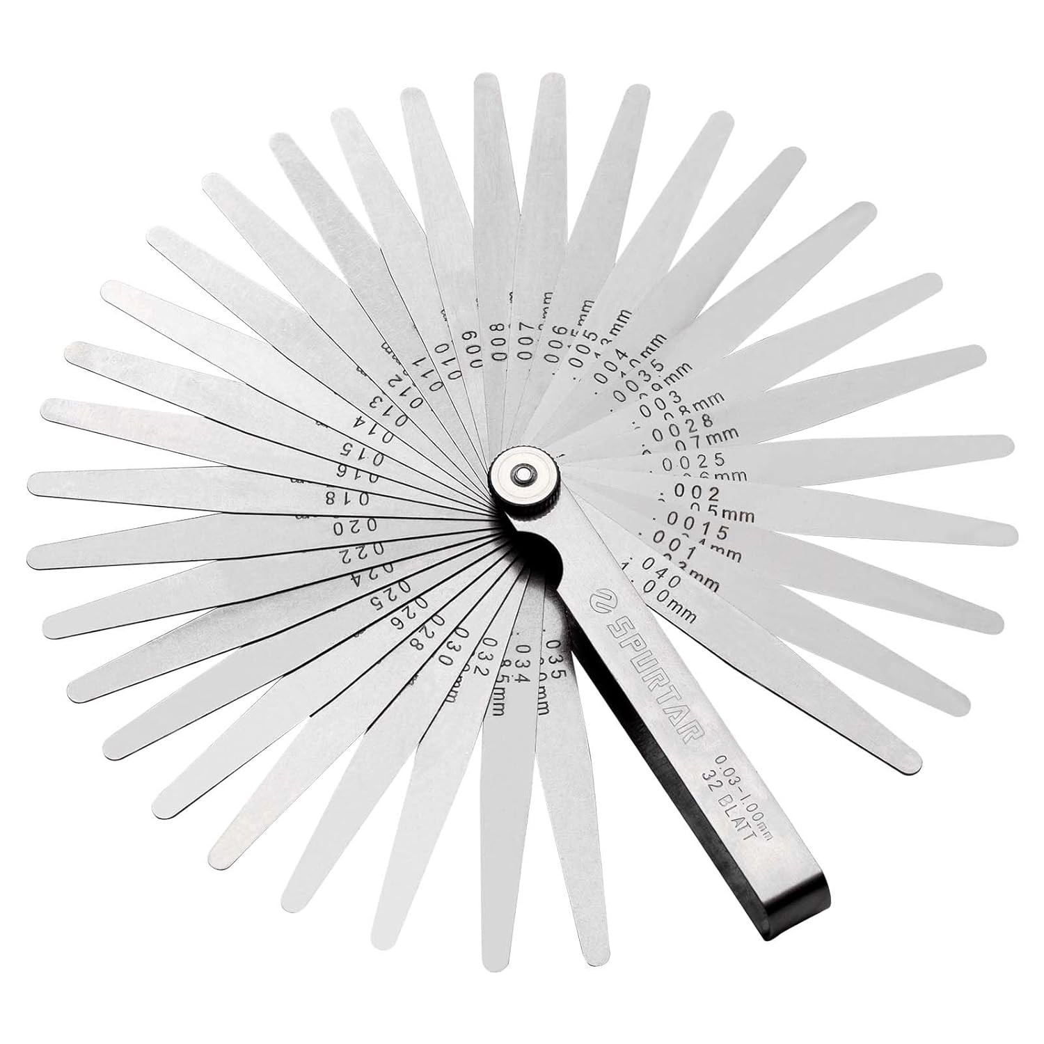 Spurtar 32 Blade Feeler Gauge Set 0.001-0.04in Metric SAE Tapered Stainless