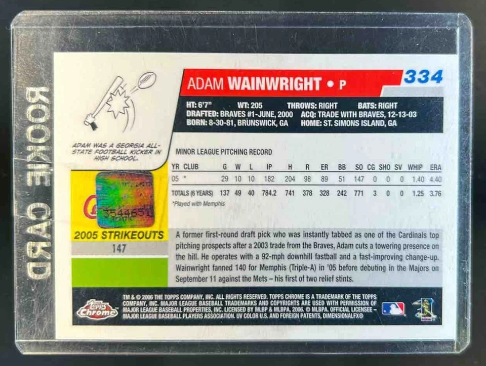 2006 Topps Chrome Adam Wainwright Rookie Auto RC #334 Cardinals - Image 2 of 2