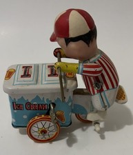 Vintage Collectible Clockwork Tin Wind Up Toy Ice Cream Vendor Box Directions