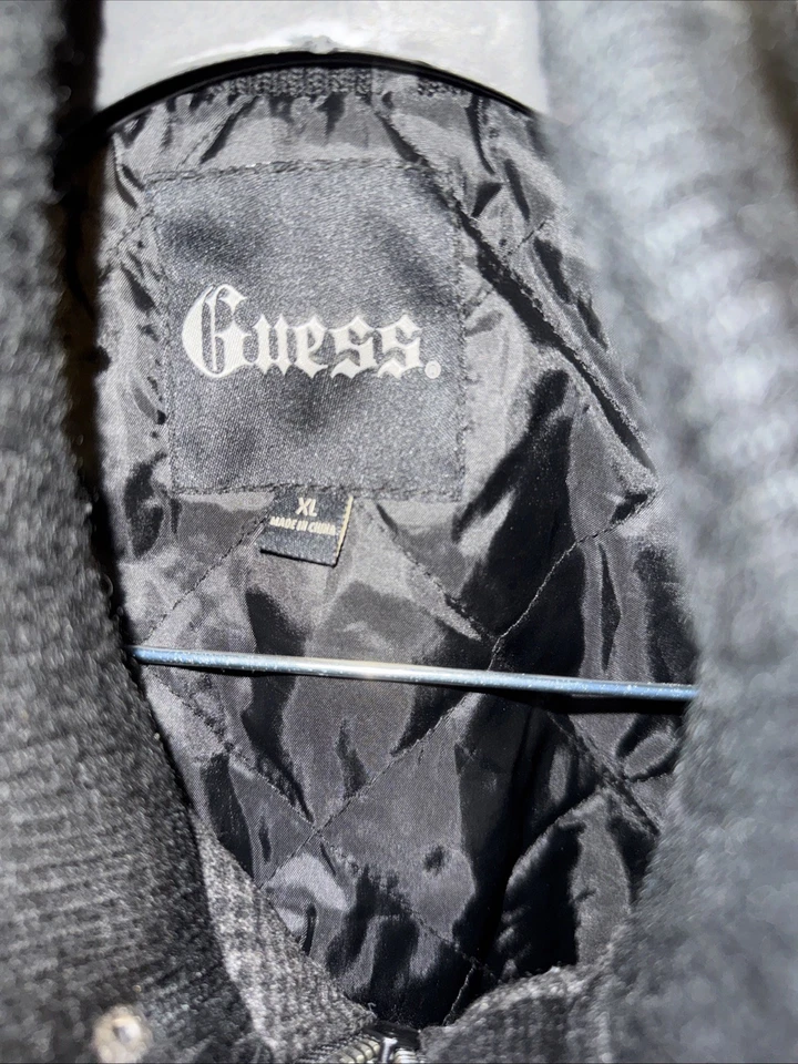 Guess Wool Blend Military Jacket Utility Black & Gray Plaid Men’s Size XL - Image 2 of 4