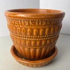 Orange Mid Century Modern McCoy Pottery 4 1/4" Wide Flower Pot w/ Saucer MCM