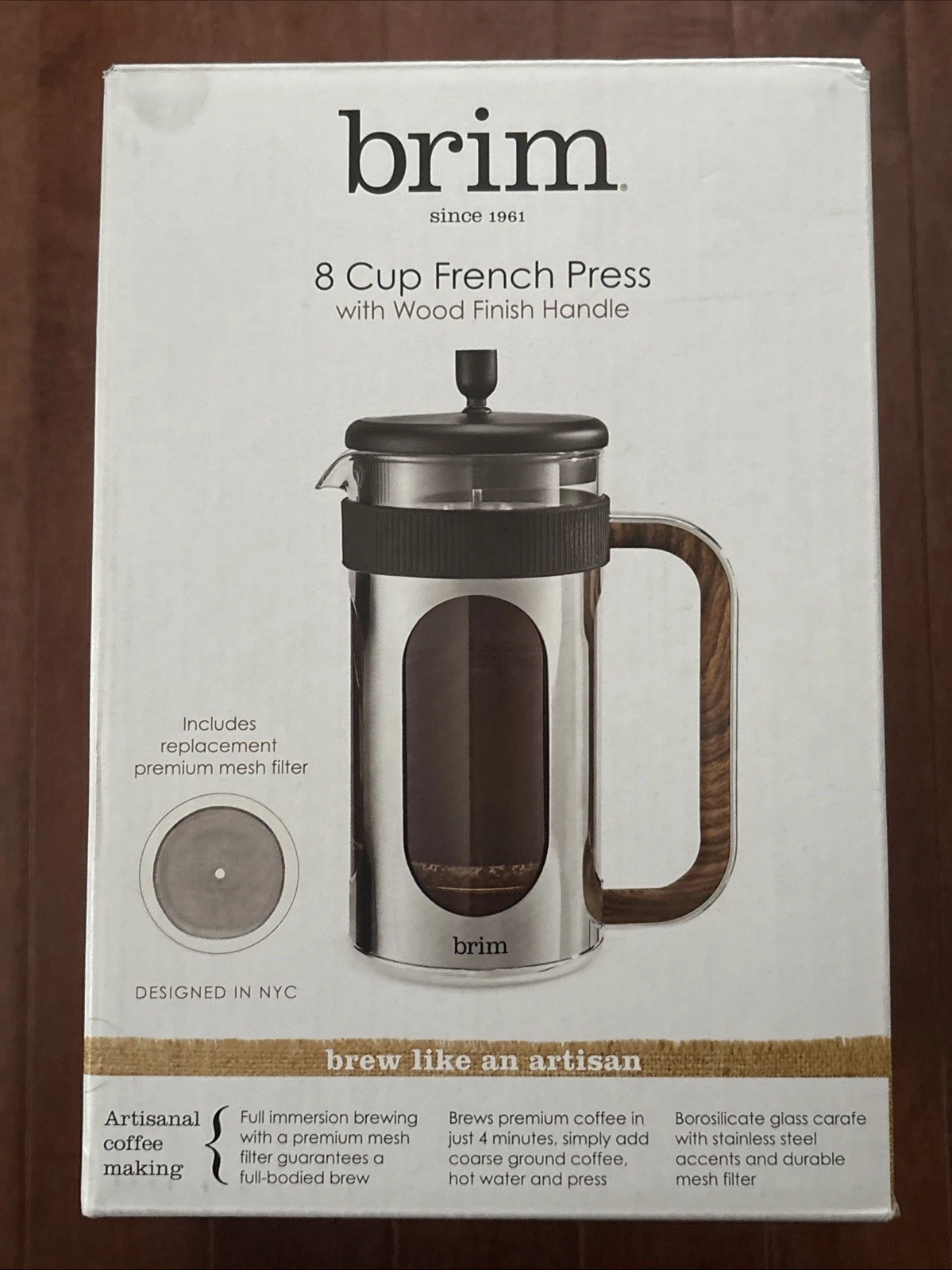 Brim 8 Cup French Press, Quickly Brew Coffee in Under 5 Minutes, Classic Design
