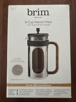 Brim 8 Cup French Press, Quickly Brew Coffee in Under 5 Minutes, Classic Design