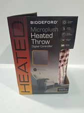 Biddeford Microplush Heated Throw Electric Blanket Digital Controller White Red